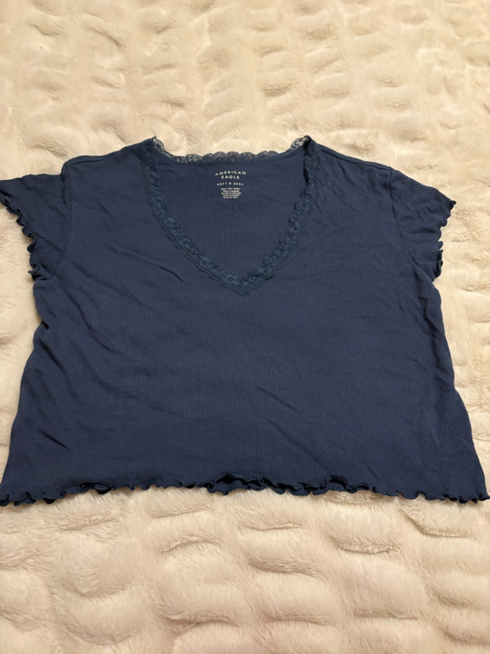 American Eagle Outfitters Navy Ribbed V-Neck Short Sleeve Top